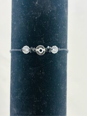 NWT Handmade Black Evil Eye Bracelet Crystal Beads Protection Adjustable